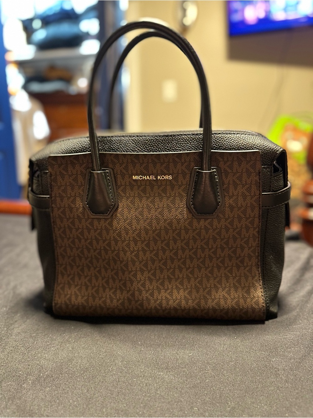 Michael Kors Brown & Black Mercer - Medium - Logo Belted Satchel